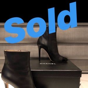 Chanel black bootie patent cap toe